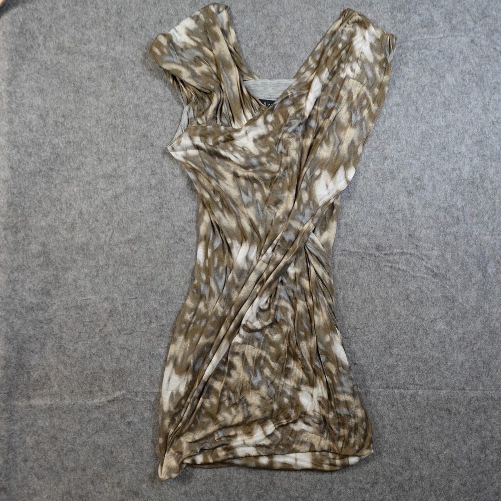 Yigal Azrouel Dress Womens 2 Mini Drapey V Neck Bodycon Tan Geometric Print